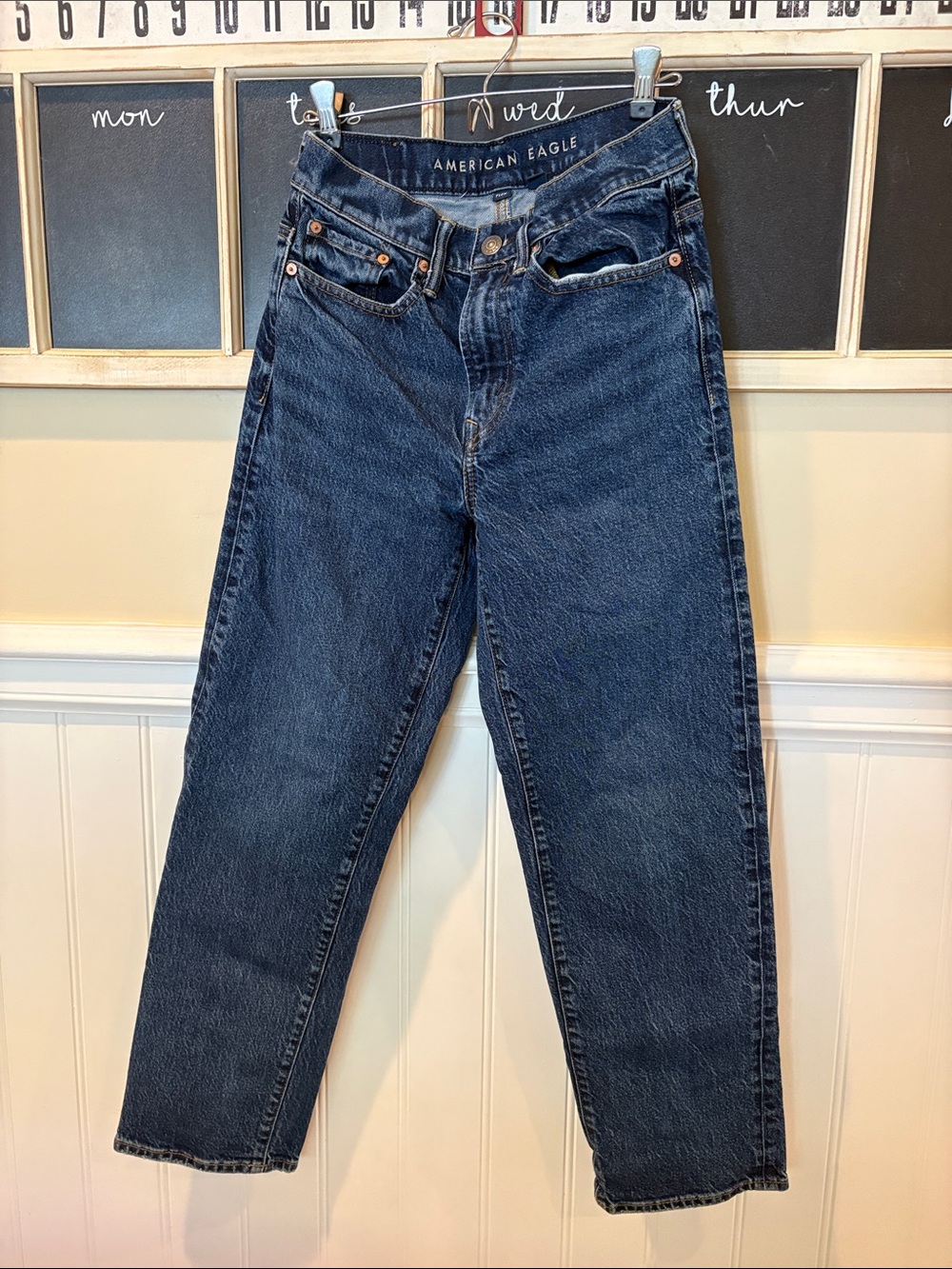 American Eagle Outfitters Dark Blue High-Rise Straight Jeans